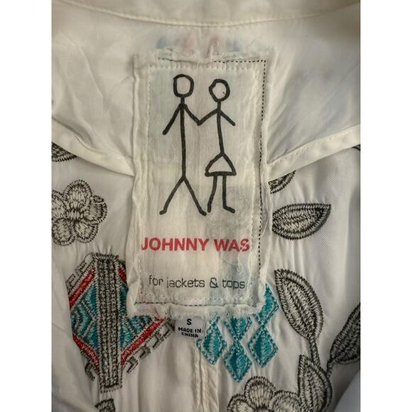 Johnny Was Jacket Women's Small White Embroidered Floral Zip Boho Festival Style - Picture 3 of 6